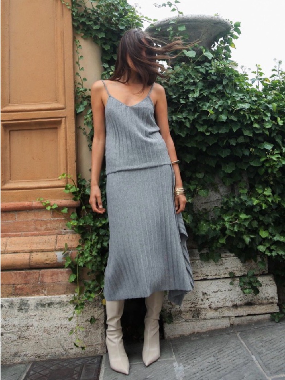 Zara Pleated Knit Camisole in Gray